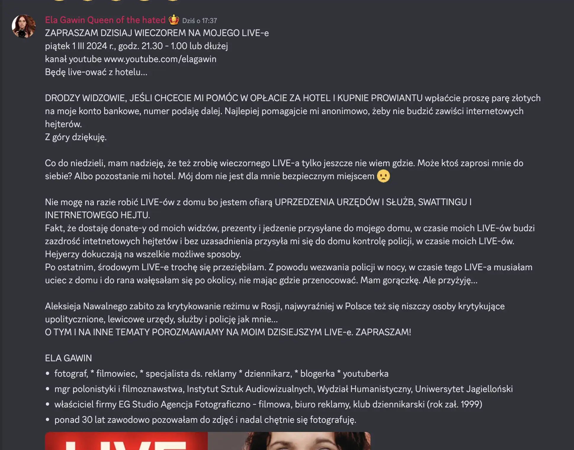 Ela Gawin porównuje się do Nawalnego